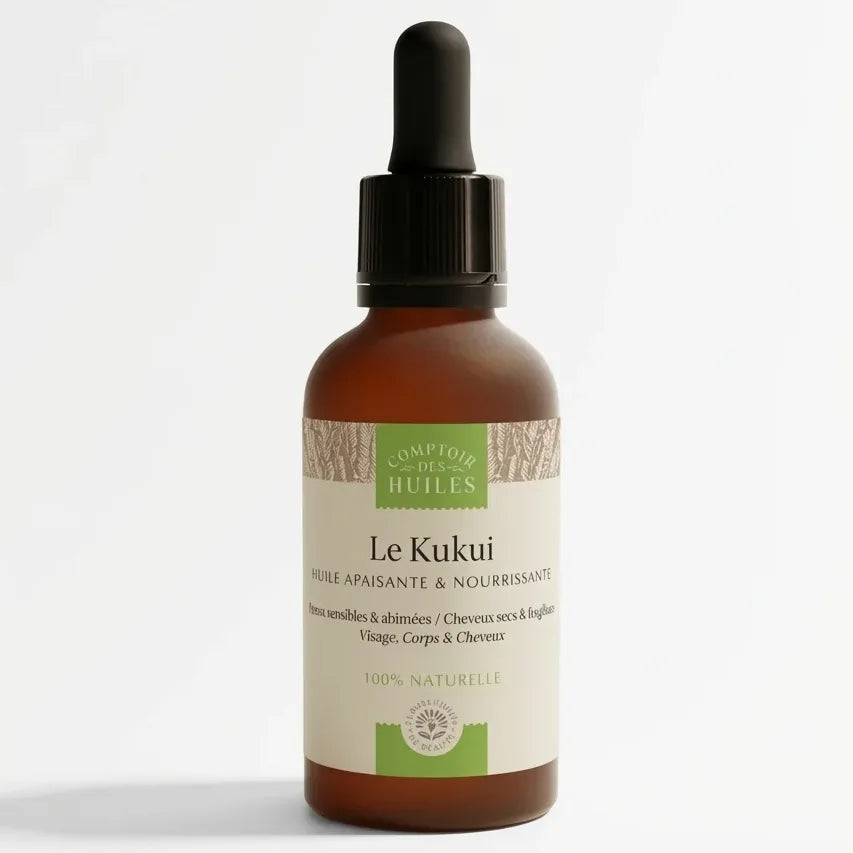 Huile de Kukui 50 ml Comptoir des Huiles flacon pipette verre ambré