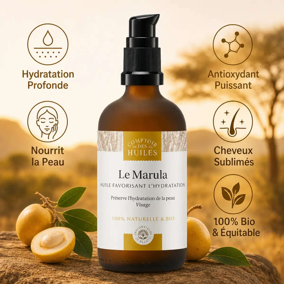 Huile de Marula Bio 100ml Comptoir des Huiles avec bénéfices: hydratation, antioxydant, cheveux sublimés