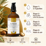 Huile de Marula Bio 100ml - Flacon pompe avec guide d'utilisation et bienfaits hydratants