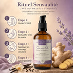 Huile de massage bio Sensualité Comptoir des Huiles 100ml avec guide d'application en 4 étapes