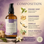 Huile de massage Sensualité Bio 100ml Comptoir des Huiles avec ingrédients naturels poivre gingembre vanille