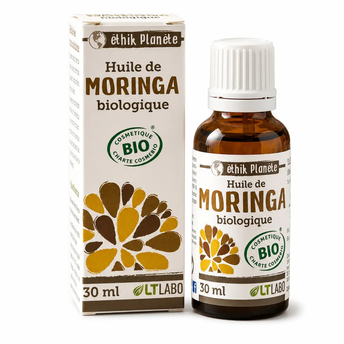 Huile de Moringa bio 30 ml LT Labo flacon verre ambré avec boîte certification BIO