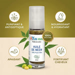 Huile de Neem Bio 30ml AyurVana avec bénéfices antiseptique, hydratant et fortifiant cheveux