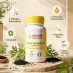 Huile de Nigelle 120 capsules Graine Sauvage avec bénéfices : allergies, antioxydants, peau, immunité