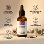 Huile de Nigelle Bio 50ml Comptoir des Huiles avec infographie des 5 bénéfices purifiants