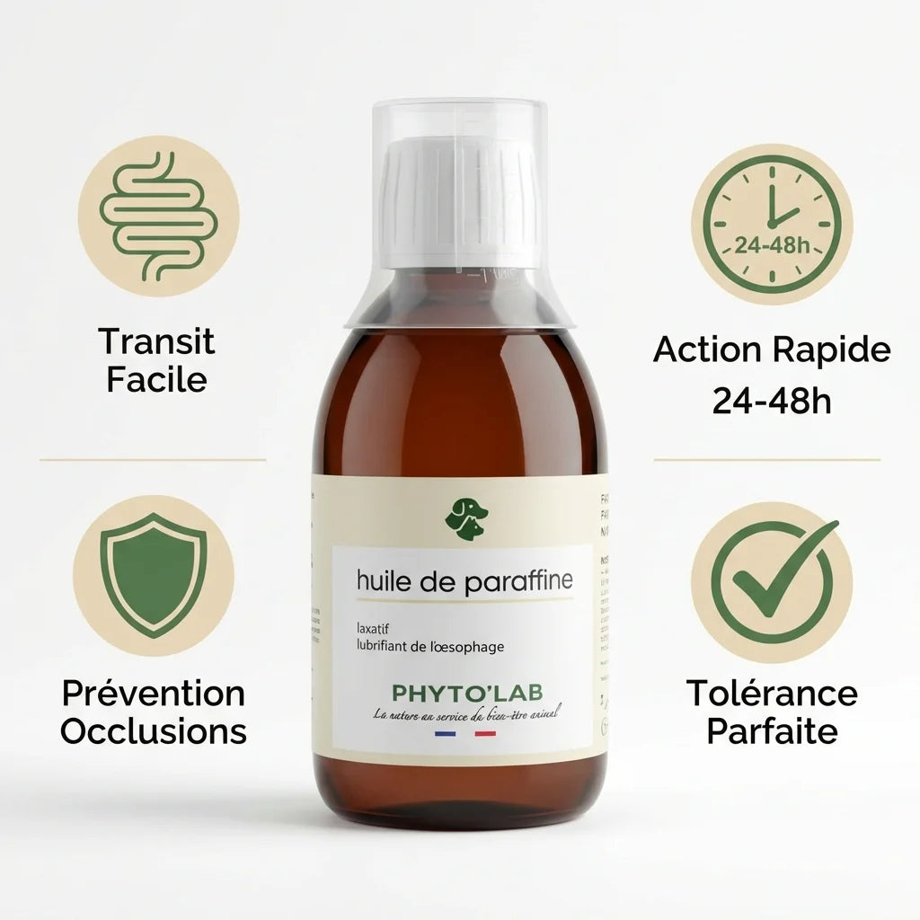 Huile de Paraffine Phyto'Lab 250ml pour constipation chien chat avec bénéfices digestifs