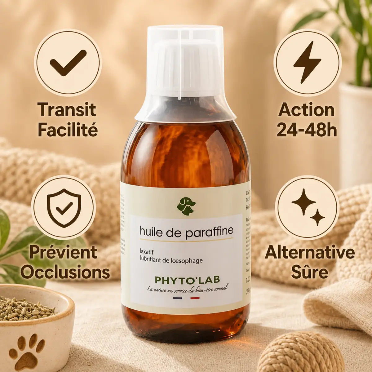 Huile de Paraffine 250ml Phyto'Lab traitement constipation chien chat avec bénéfices