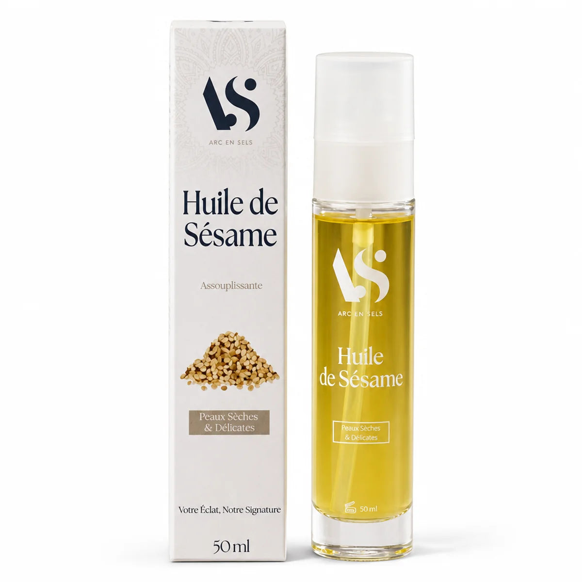 Huile de sésame Arc en Sels 50ml - Adoucissant nourrissant en flacon verre et boîte
