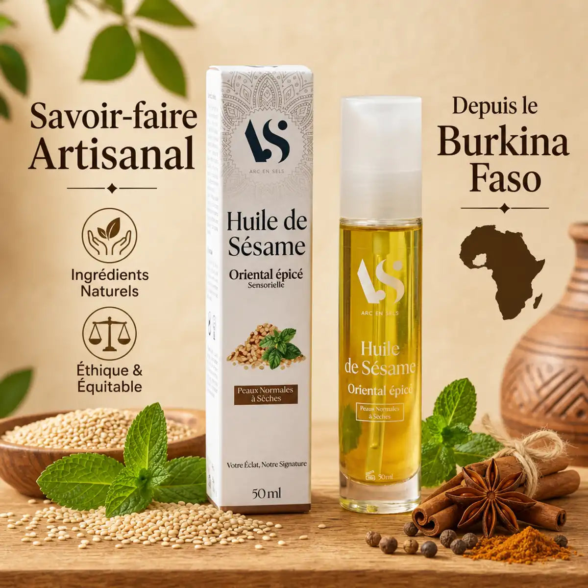 Huile de Sésame Oriental épicé bio Arc en Sels 50ml avec ingrédients naturels