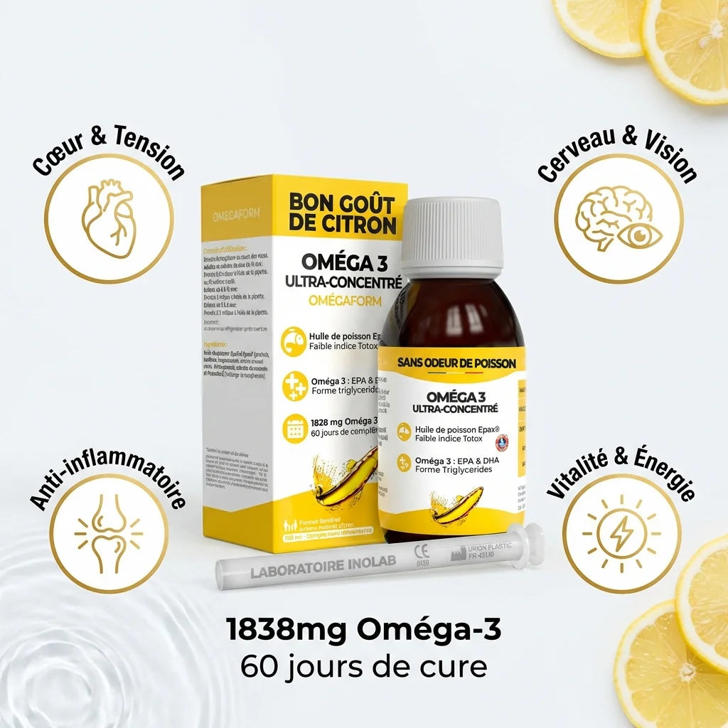 Huile Oméga-3 EPA DHA EPAX 150ml Inolab avec bénéfices cœur, cerveau, vision et vitalité