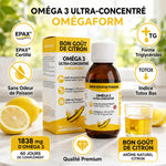 Huile Oméga 3 EPA DHA EPAX 150ml Inolab avec certifications qualité et tranches de citron