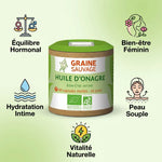 Huile d'Onagre Graine Sauvage 60 capsules avec bénéfices : équilibre hormonal, bien-être féminin, hydratation
