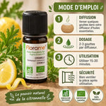 Huile essentielle de citronnelle bio Florame 10ml avec mode d'emploi et diffuseur