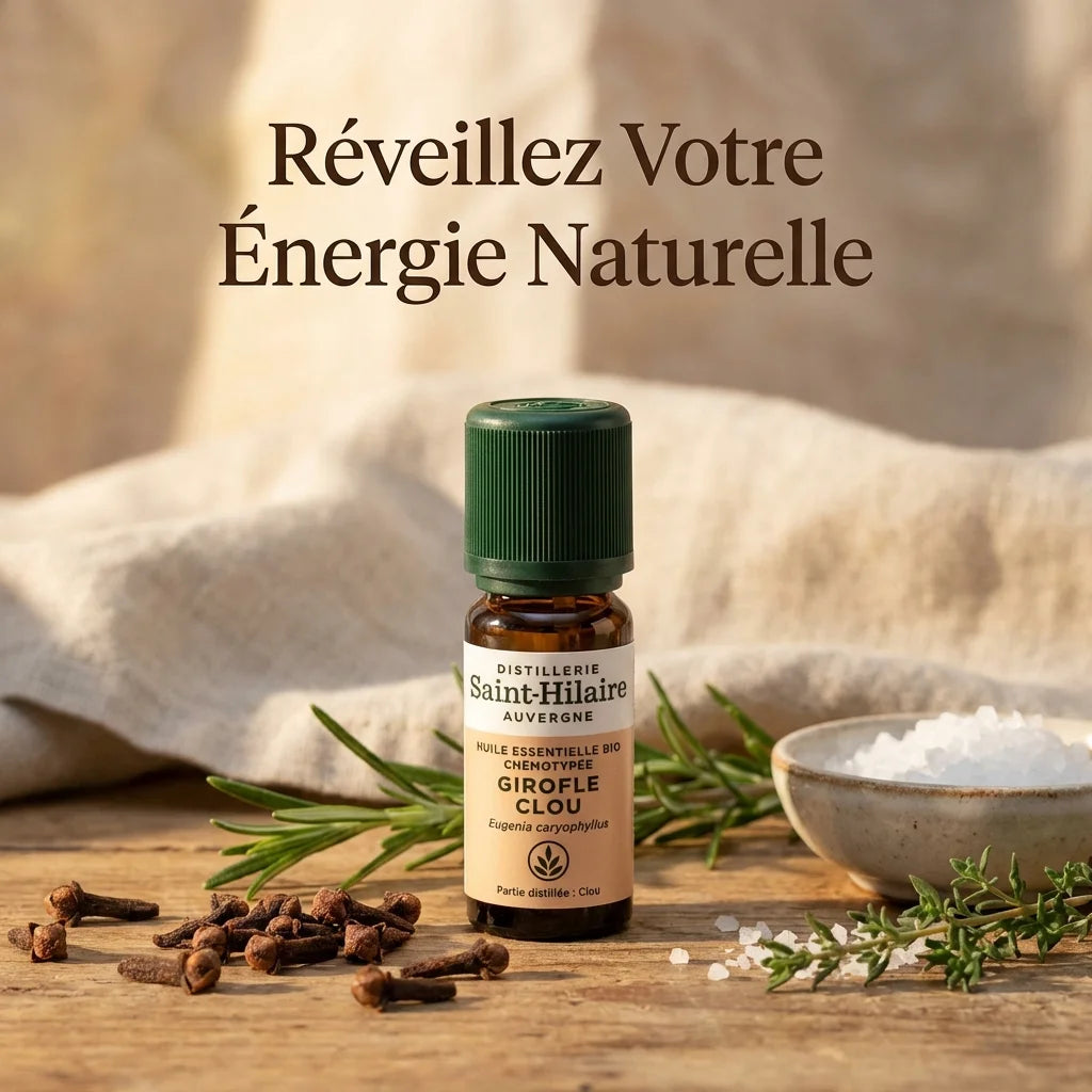 Huile essentielle clou de girofle bio Saint-Hilaire 10ml avec clous et herbes naturelles