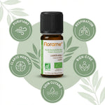 Huile essentielle Laurier noble Florame 5ml avec icônes bénéfices purifiant respiration clarté mentale