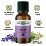 Huile Essentielle Lavande Vraie Bio Saint-Hilaire 50ml avec bénéfices relaxation, sommeil et bien-être