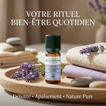Huile essentielle Lavandin Super Bio Saint Hilaire 10ml avec lavande fraîche et accessoires bien-être