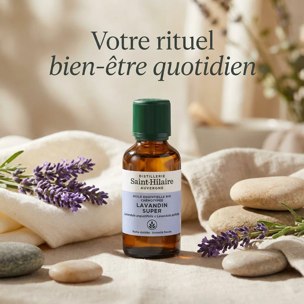 Huile essentielle lavandin super bio 50ml Saint-Hilaire avec lavande et pierres bien-être