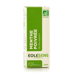 Flacon huile essentielle menthe poivrée bio Eolésens 10ml avec packaging vert certifié AB