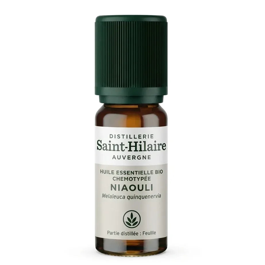 Flacon 10ml huile essentielle niaouli bio Saint Hilaire, verre ambré bouchon vert
