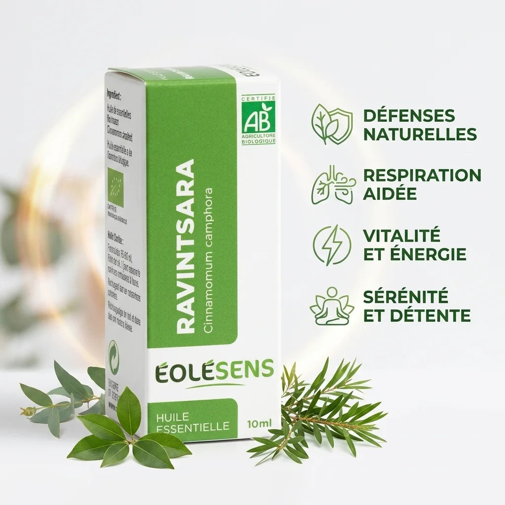 Huile essentielle Ravintsara Bio 10ml Eolesens avec bénéfices naturels et respiration