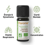 Huile essentielle Romarin Cinéole Bio Florame 10ml avec icônes bénéfices