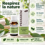 Huile essentielle Eucalyptus smithii bio Pranarom 10ml avec feuilles fraîches et bénéfices respiratoires