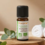 Huile essentielle eucalyptus radiata bio Florame 10ml avec feuilles et accessoires spa