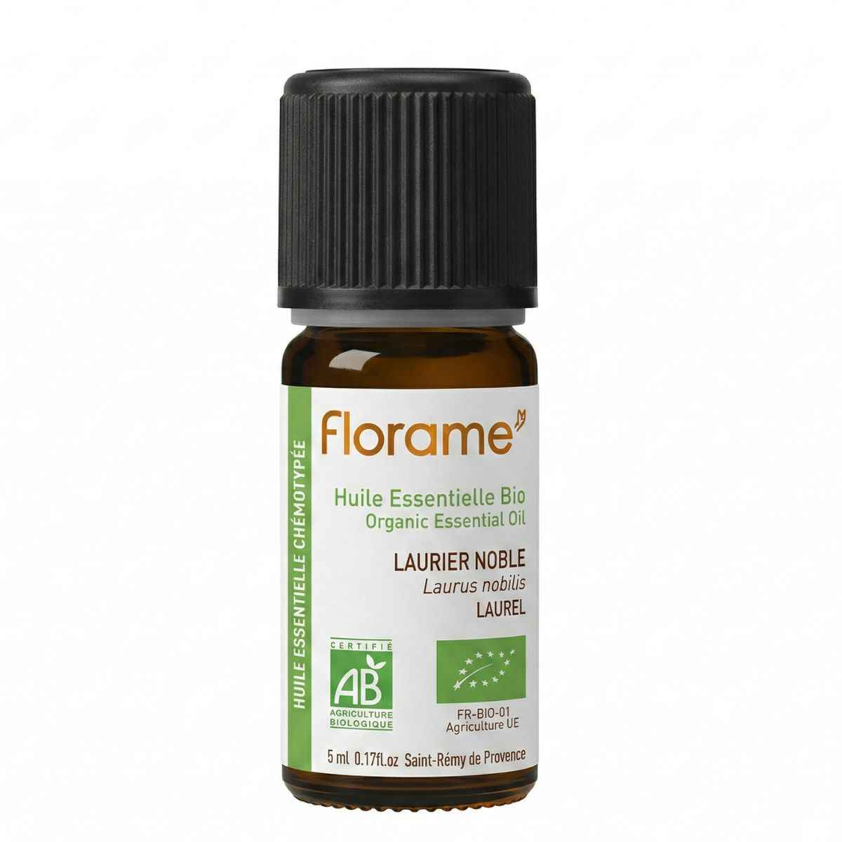 un flacon de 5ml d'huile essentielle de laurier noble de la marque florame