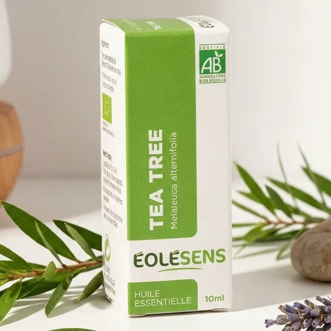 Huile essentielle tea tree bio 10ml Eolesens avec feuilles de tea tree frais