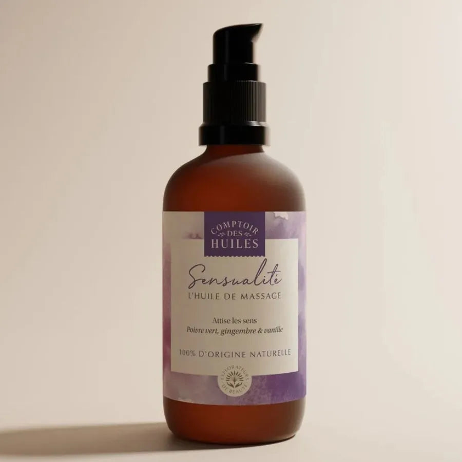 Une huile de massage sensualité de la marque comptoir des huiles en 100 ml 