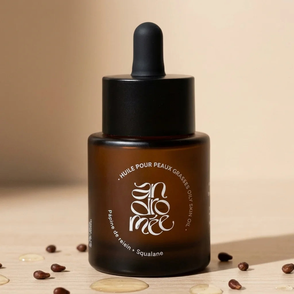 Huile Andromée pour peau grasse 30ml en flacon verre ambré avec compte-gouttes