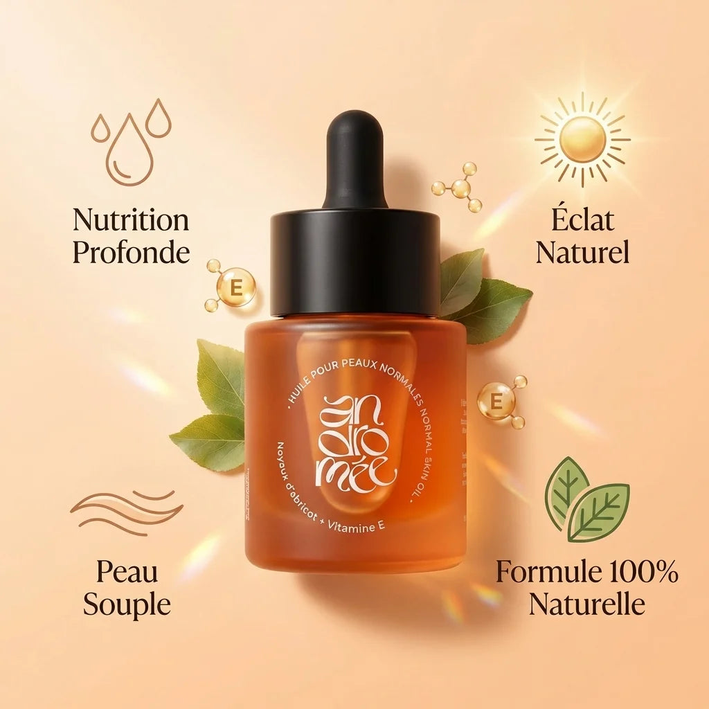 Huile Andromée abricot et vitamine E 30ml avec bénéfices peaux normales