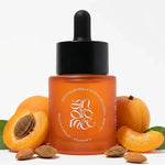 Huile Andromée abricot et vitamine E 30ml avec abricots frais et feuilles vertes