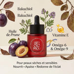 Huile visage Andromée 30ml pour peaux sèches, flacon verre rouge avec ingrédients naturels