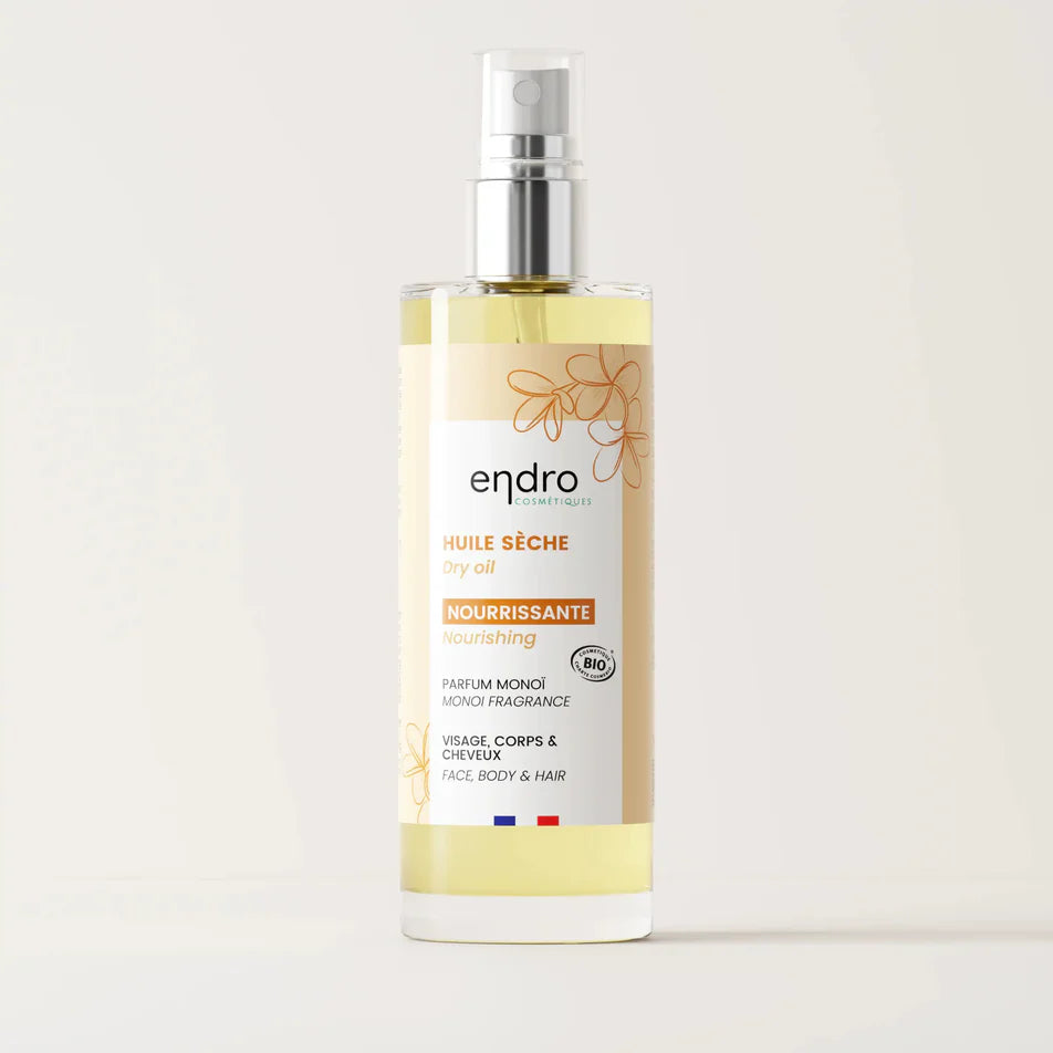 Une huile sèche bio 3-en-1 de 100 ml de la marque Endro