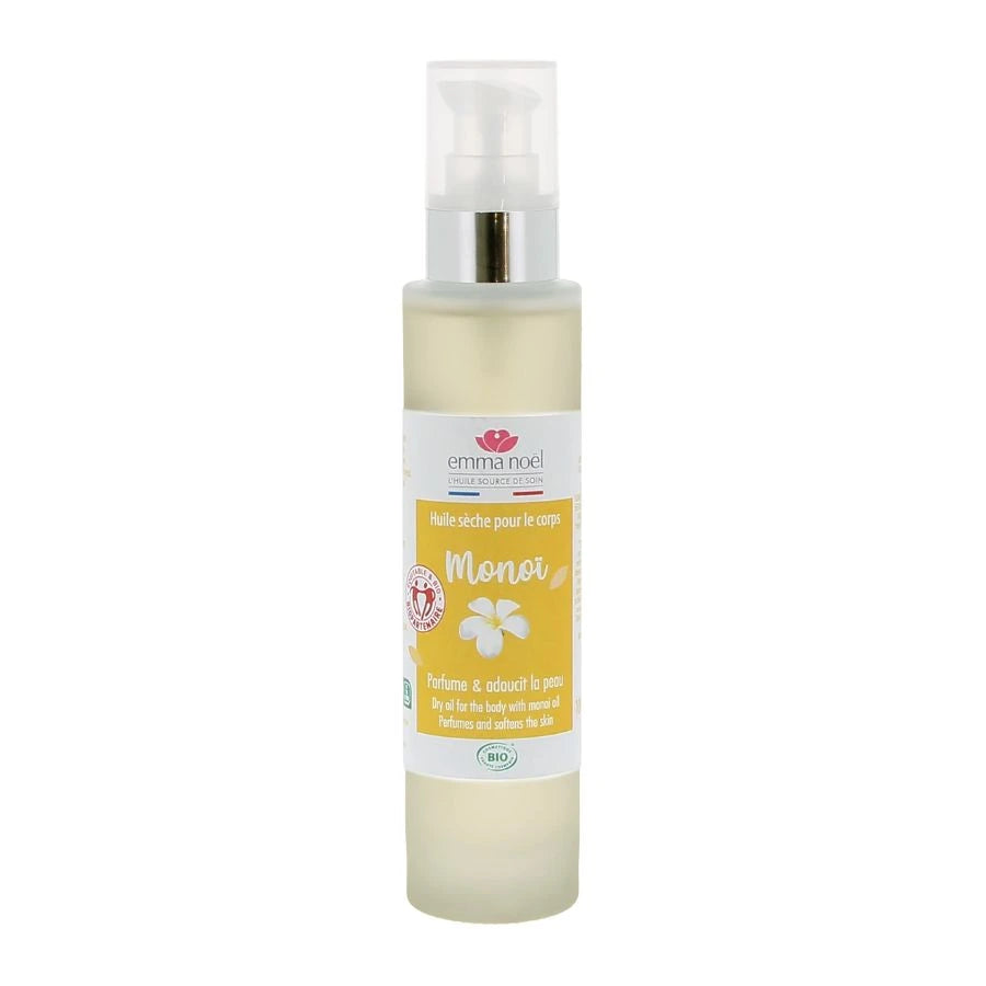 Une huile sèche pour le corps au Monoï de la marque Emma Noël en 100ml