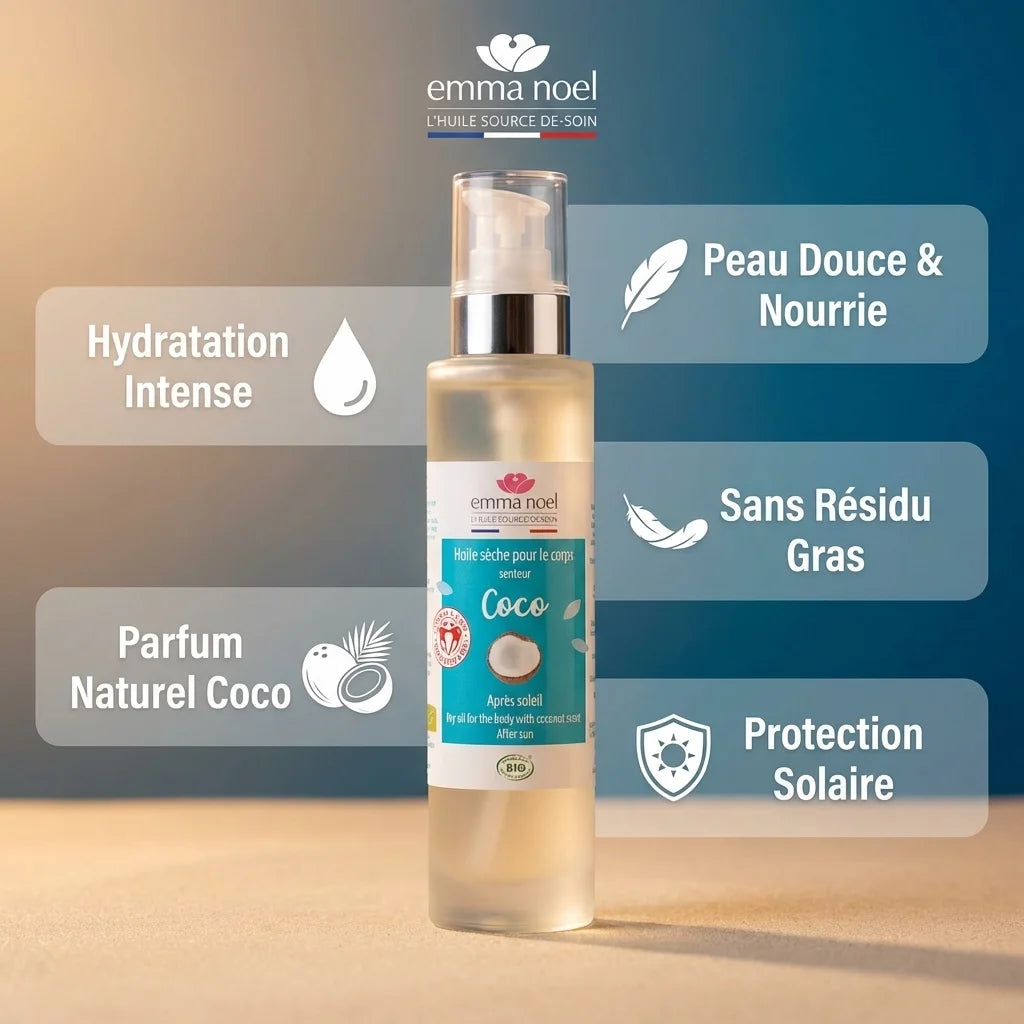 Huile sèche corps Coco Emma Noël 100ml - Peau nourrie et sans résidu gras
