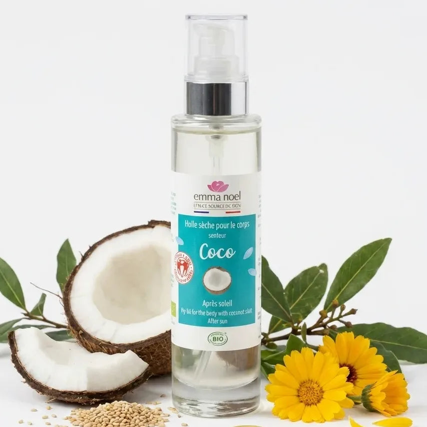Huile sèche corps Coco Emma Noël 100ml avec ingrédients naturels noix coco et fleurs calendula