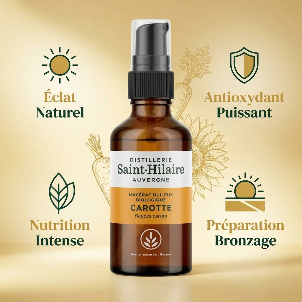 Huile végétale carotte bio Saint-Hilaire 50ml avec bénéfices antioxydant et nutrition intense
