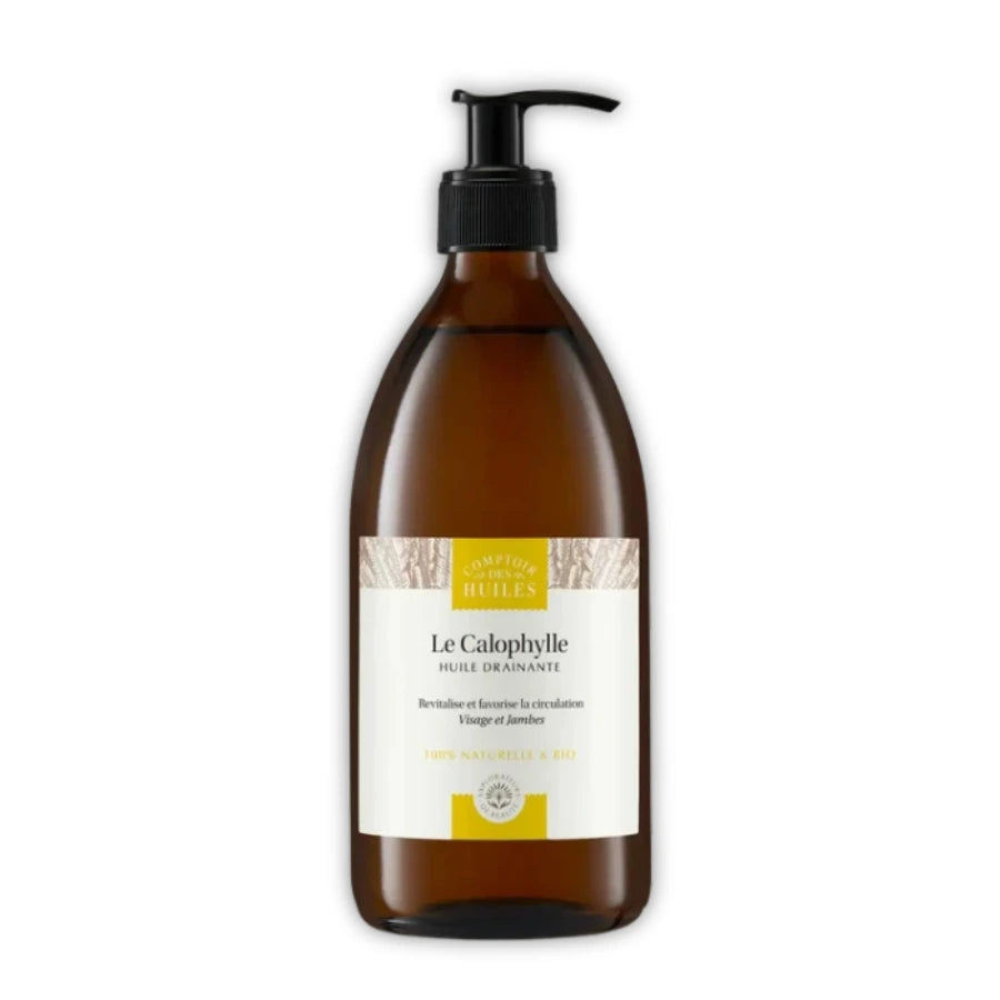 Un flacon pompe de 500 ml d'huile de Calophylle de la marque Comptoir des huiles