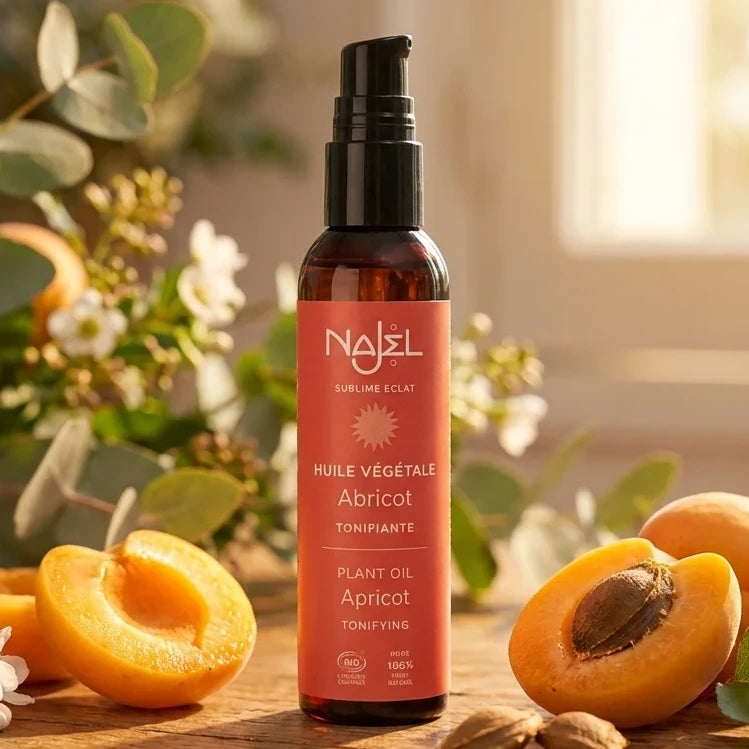 Huile végétale d'abricot bio Najel 80ml avec abricots frais et botaniques