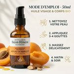 Huile végétale d'abricot bio 50ml Saint-Hilaire avec mode d'emploi visage et corps