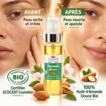 Huile d'Amande Douce Bio Emma Noël 50ml avant après peau hydratée et nourrie