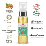 Huile d'amande douce bio Emma Noel 50ml avec ingrédients et certifications ECOCERT