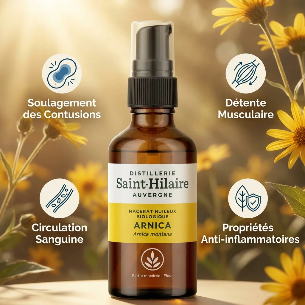 Huile d'Arnica Bio Saint-Hilaire 50ml avec bénéfices : contusions, détente musculaire, circulation