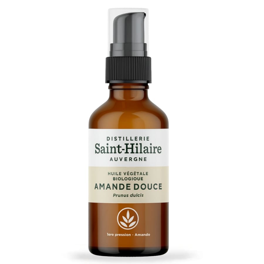 Un flacon d'huile végétale d'amande douce Bio de la distillerie Saint-Hilaire en 50ml.