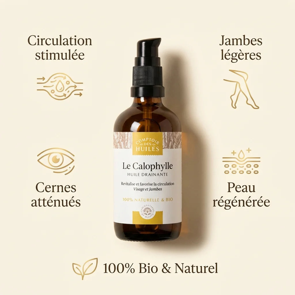 Huile Calophylle Bio 100ml - Flacon avec bénéfices cernes, circulation et régénération peau