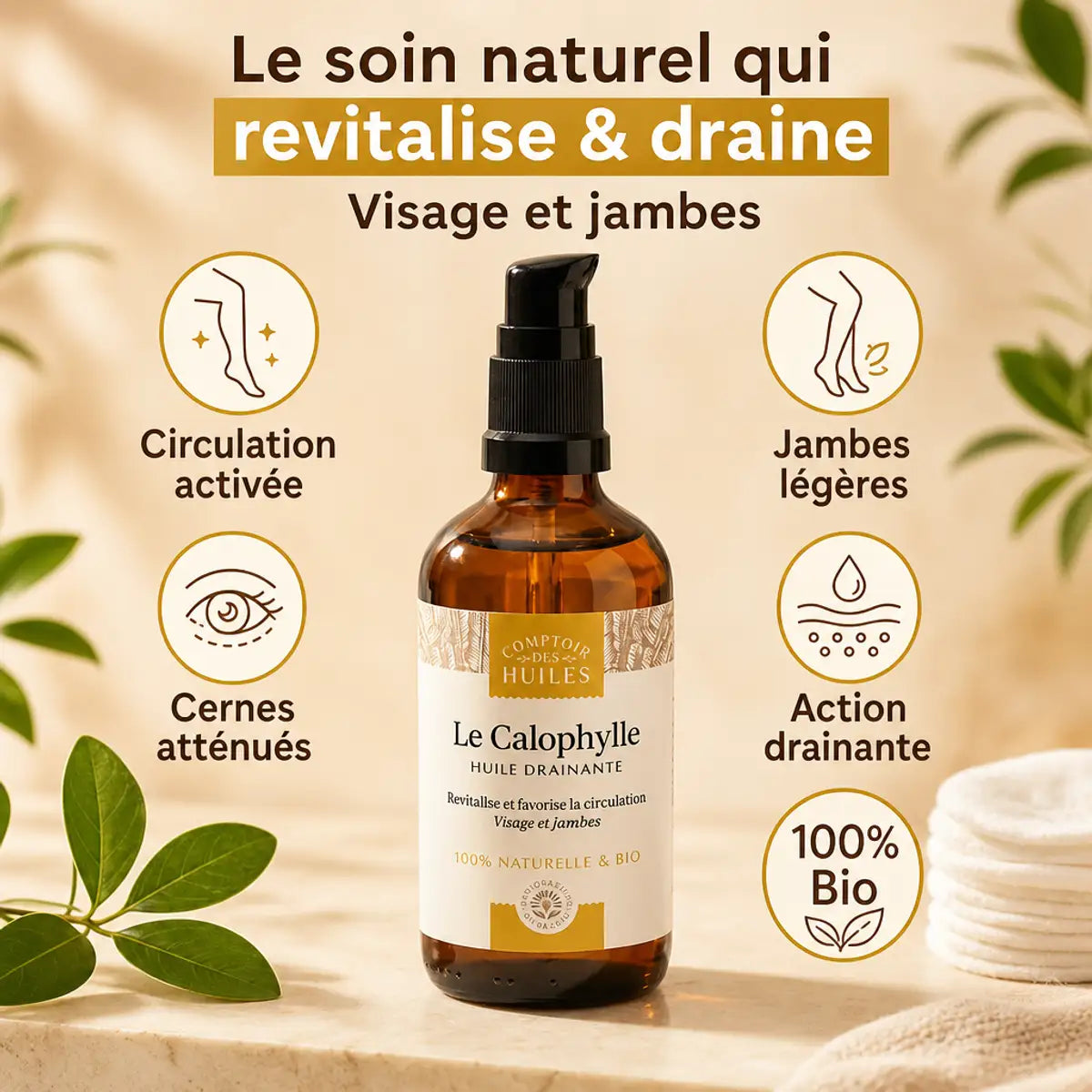 Huile Calophylle Bio 100ml - Atténue cernes et poches - Comptoir des huiles