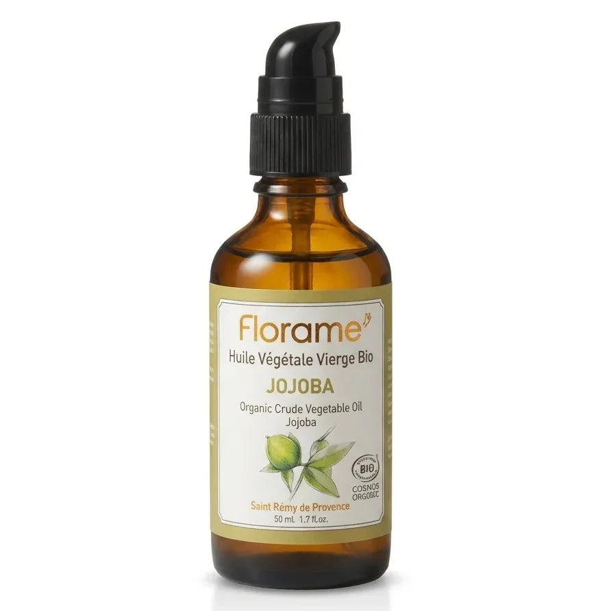 Huile végétale de jojoba bio Florame 50ml en flacon verre ambré avec pompe